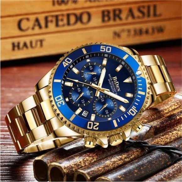 NEW Mens Blue/Gold Luxury Business Watch *NEW*